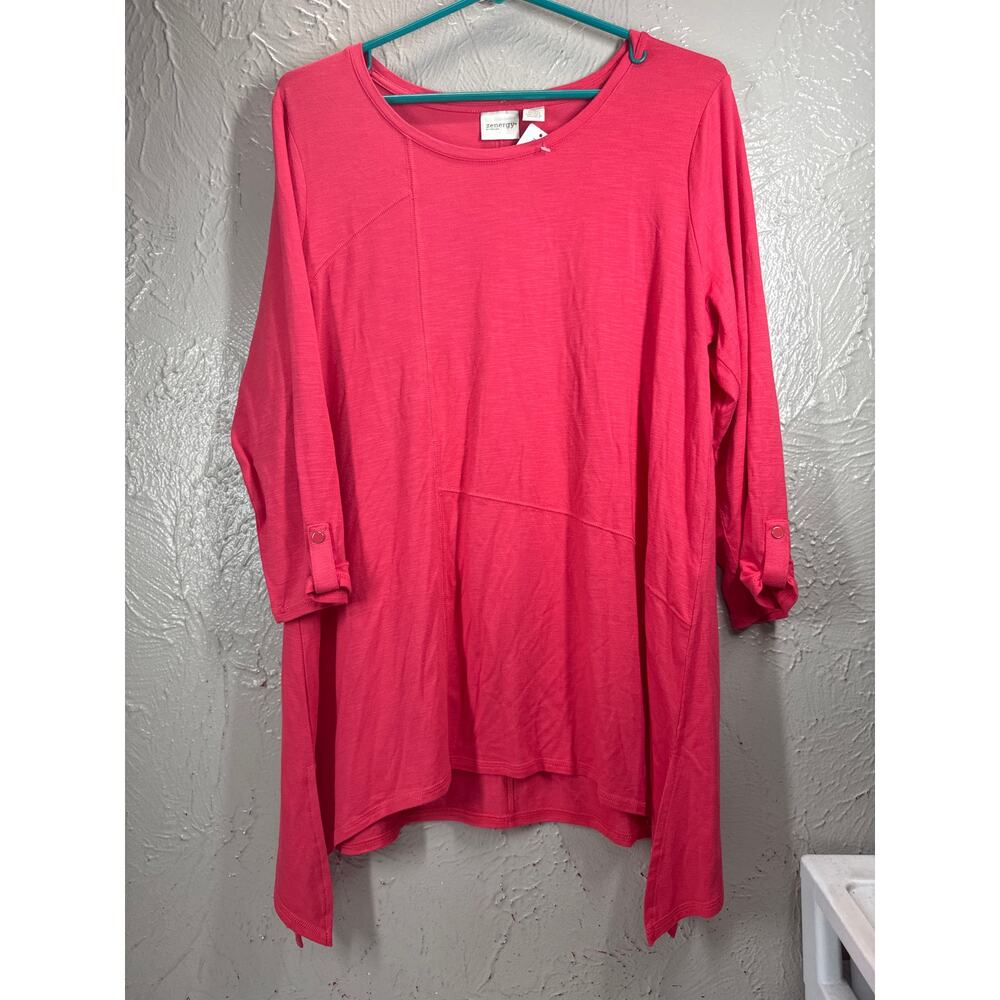 Chico's Zenergy Salmon Orange 3/4 Sleeve Round Neck Tunic Top‎ Size 2 Large NWT